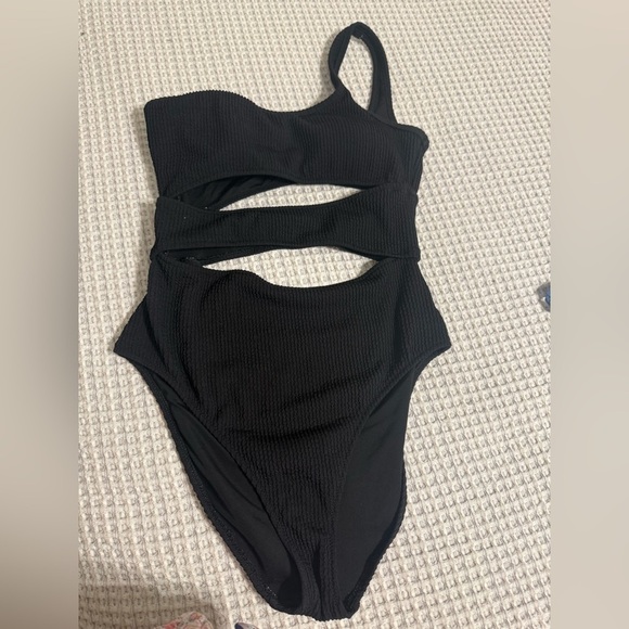 Stylish Black One Piece Swimsuit - Picture 1 of 10